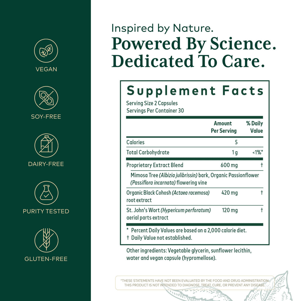Gaia Herbs PRO PM capsules close-up highlighting vegan, soy-free ingredients.