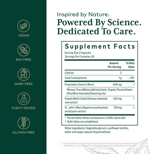 Gaia Herbs PRO PM capsules close-up highlighting vegan, soy-free ingredients.