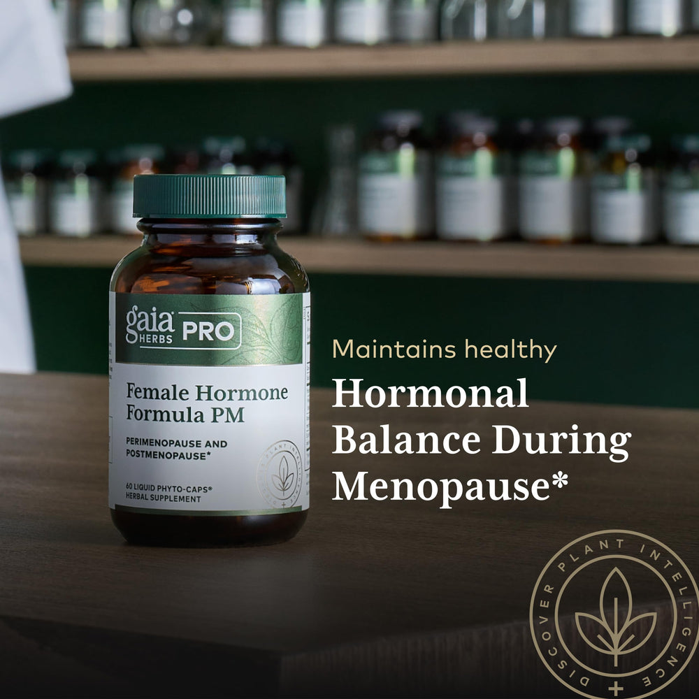 Gaia Herbs PRO PM glass bottle emphasizes purity and potency.