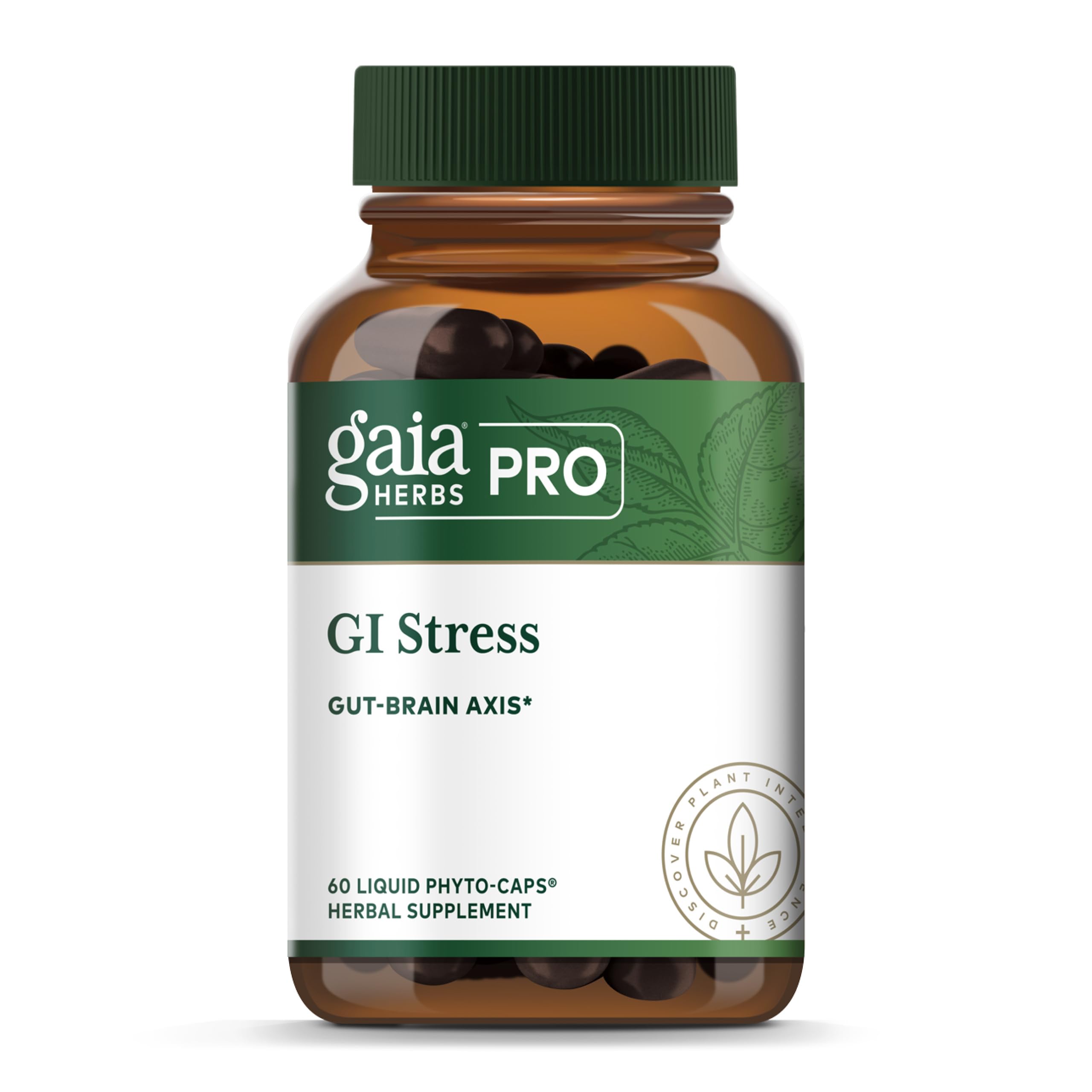 Gaia Herbs PRO GI Stress bottle label showing digestive support blend