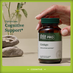 GAIA Herbs Pro ginkgo capsules close-up, highlighting full-spectrum phytochemicals.