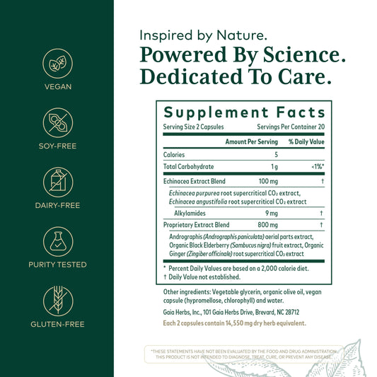 GAIA Herbs Pro Immune Activator capsules close-up for travel-friendly use.