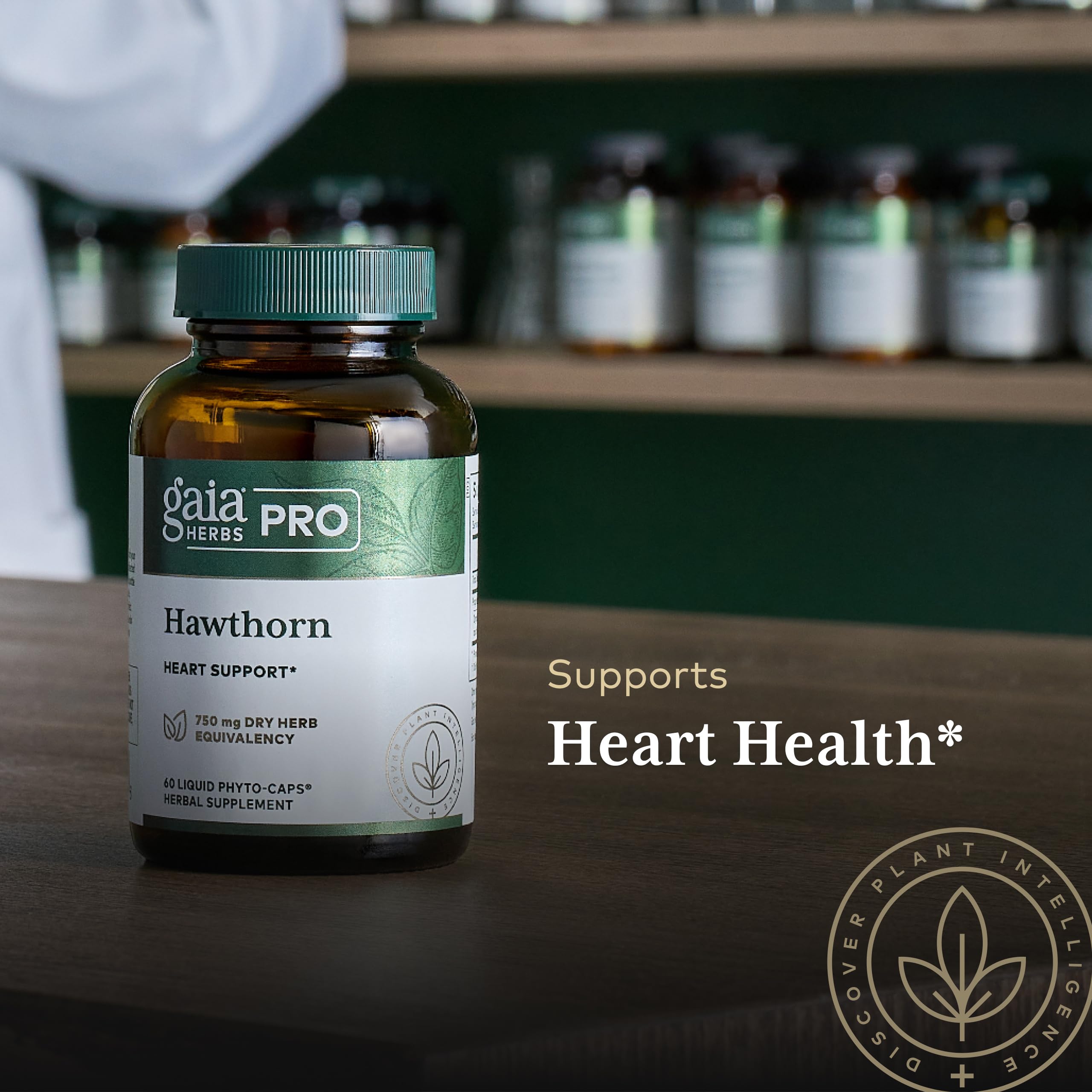 GAIA Herbs Pro ingredients panel featuring hawthorn and botanicals for cardiovascular support