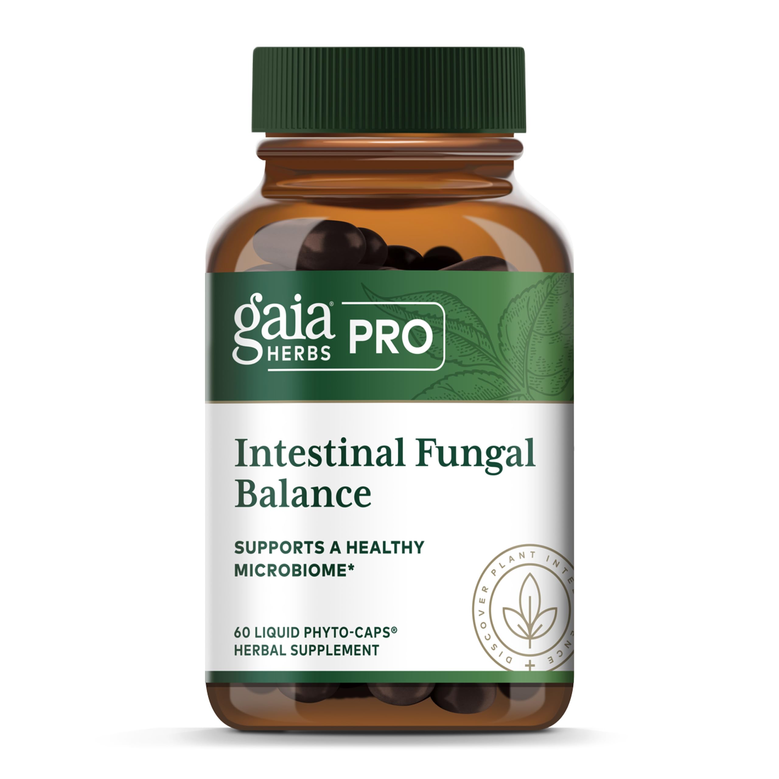Gaia Herbs PRO Intestinal Fungal Balance bottle pour for daily digestive support
