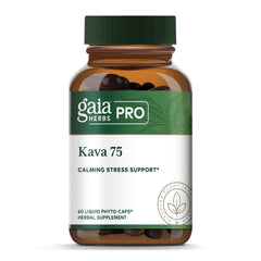 GAIA Herbs PRO Kava 75 bottle with calm-focused design for daily stress support