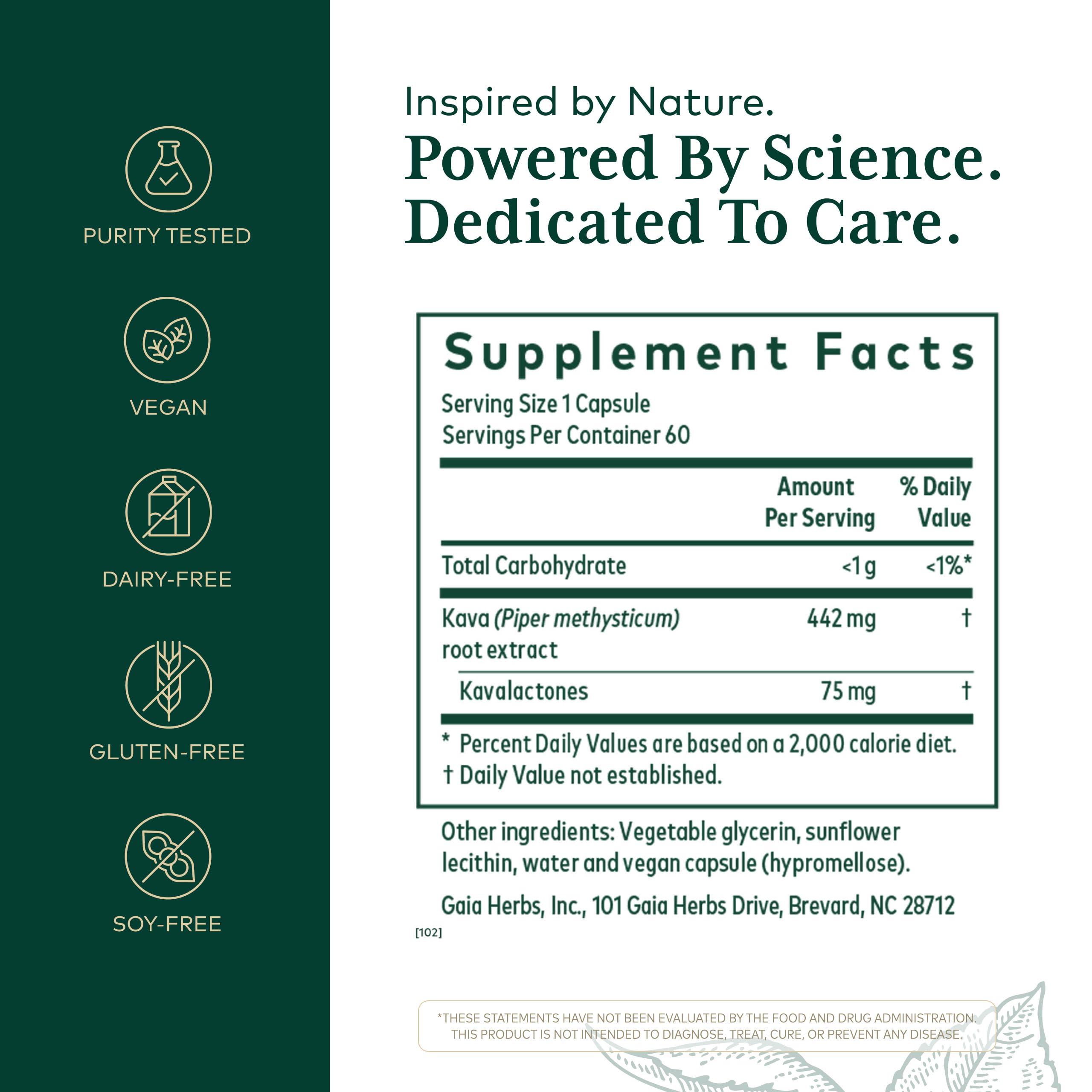 GAIA Herbs PRO Kava 75 capsules close-up showing plant-based capsules for relaxation