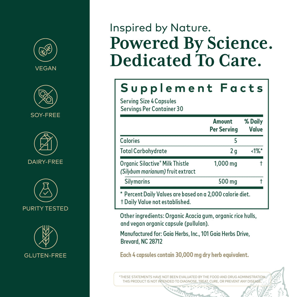 Gaia Herbs PRO Milk Thistle capsules for convenient daily use