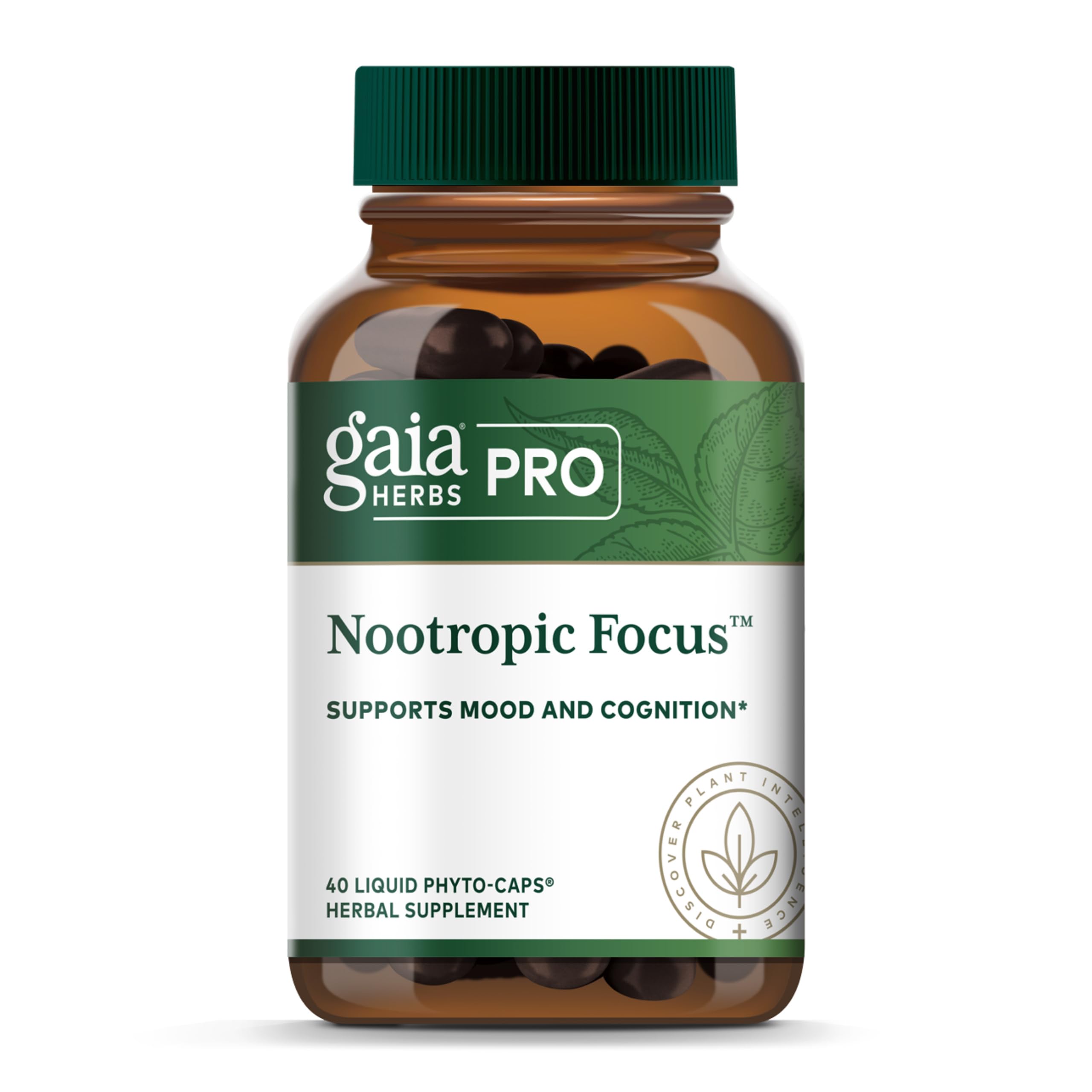 GAIA HERBS PRO Nootropic Focus bottle front promoting daily brain health support.