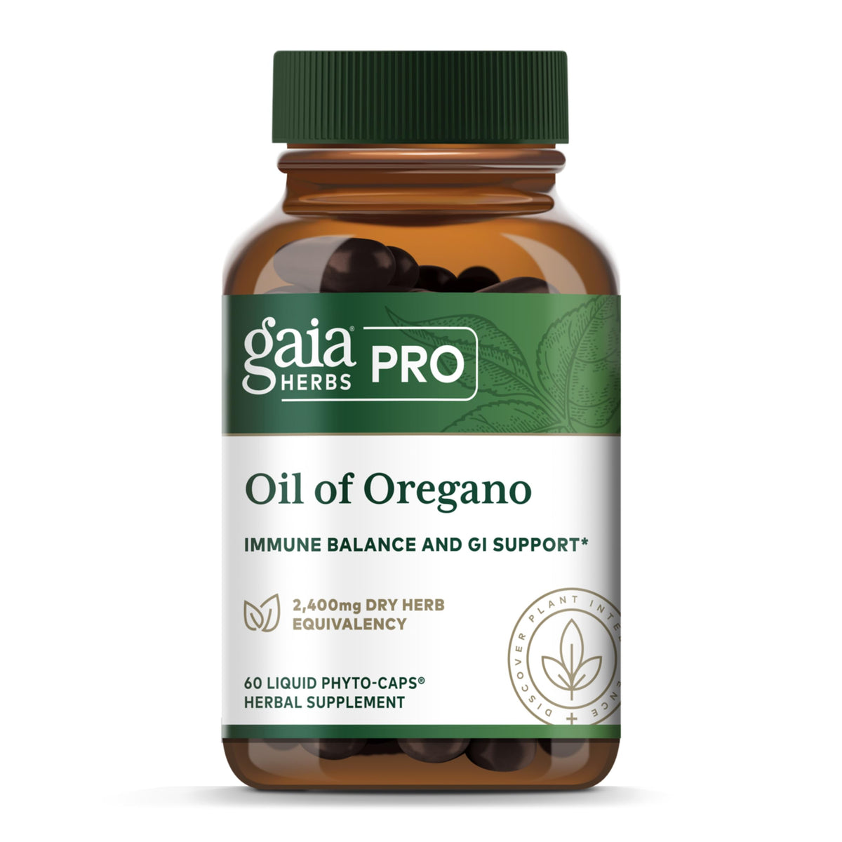 GAIA Herbs PRO Oil of Oregano bottle shows antioxidant rich oregano oil for immune support