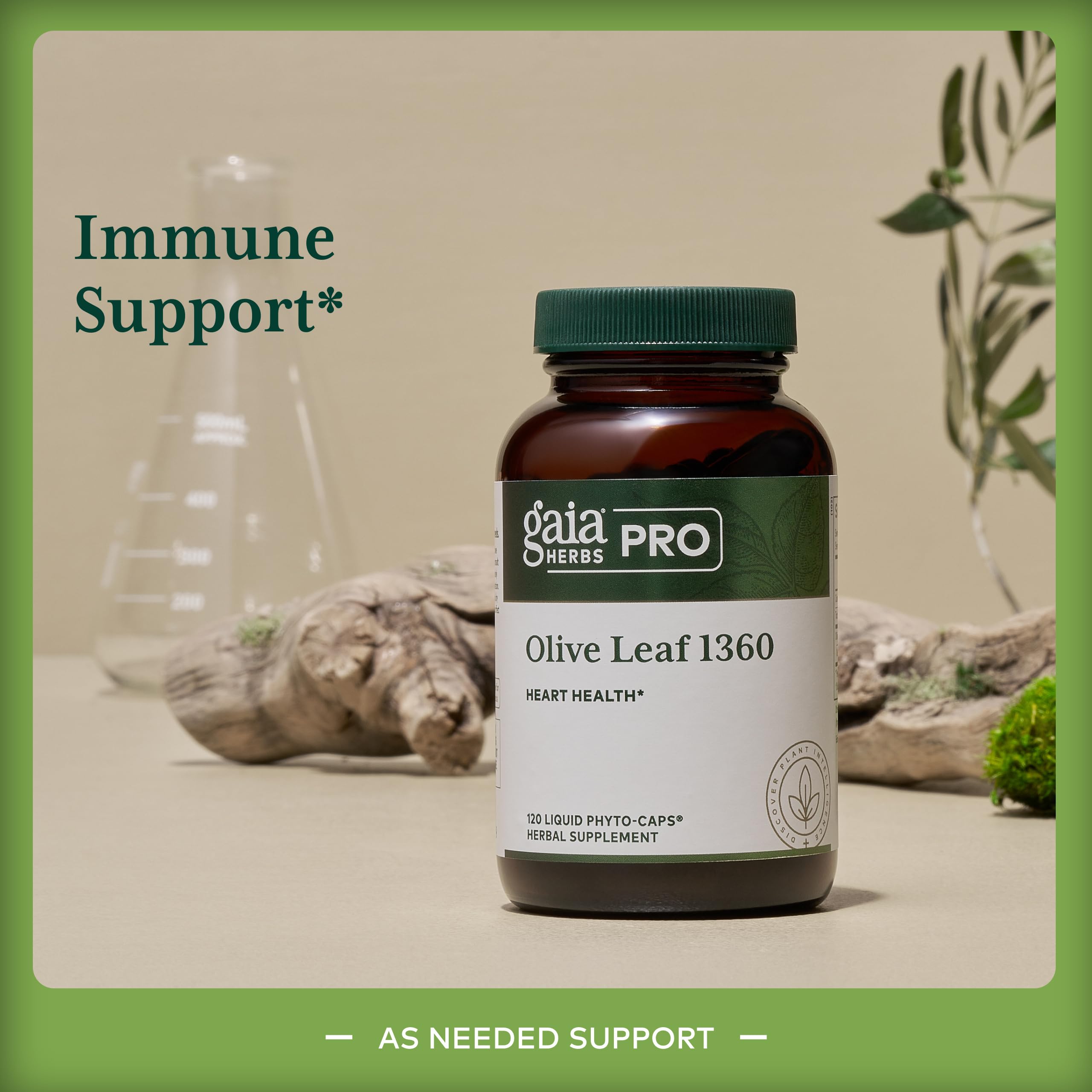 Gaia Herbs PRO Olive Leaf 1360 capsules ready for heart health support.