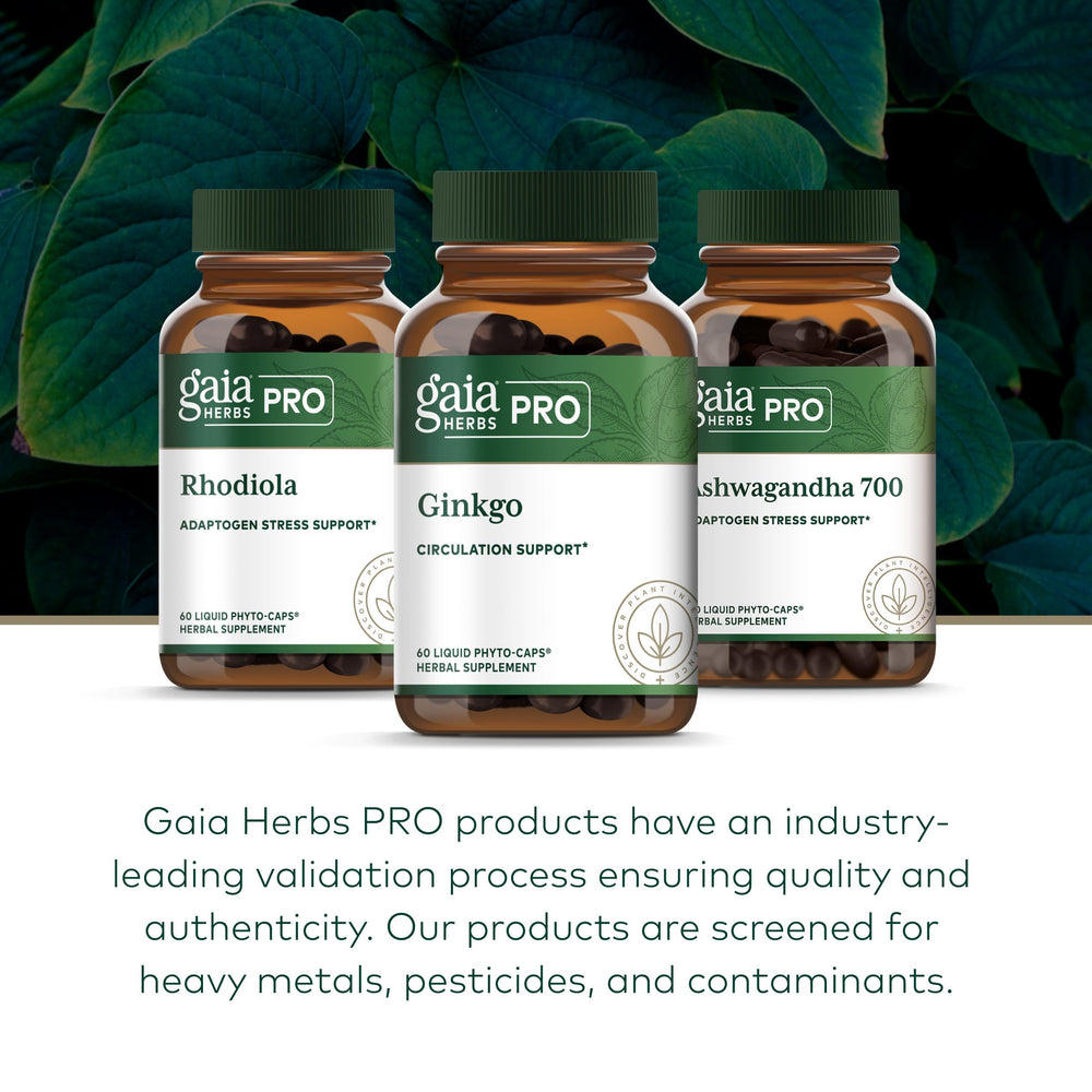 GAIA Herbs PRO packaging with dosage info for easy daily use.