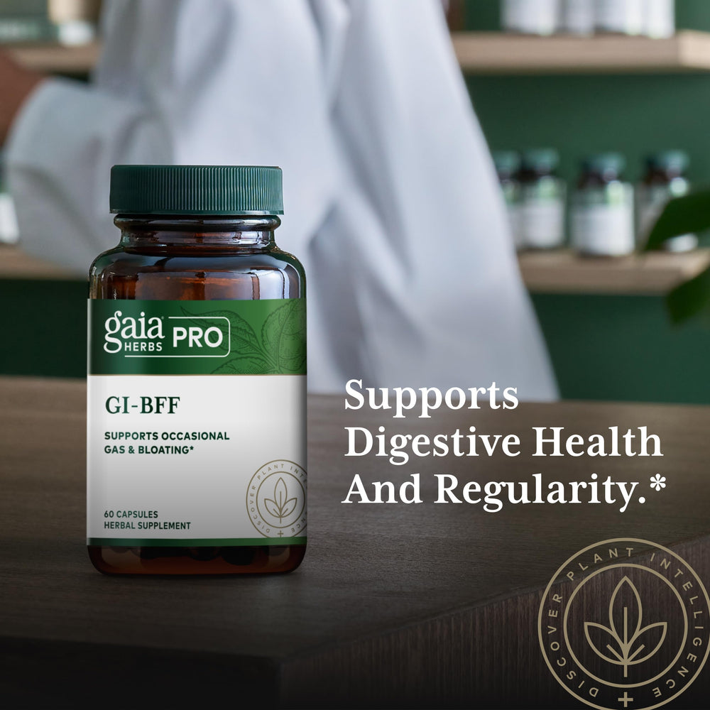 Gaia Herbs PRO peppermint oil close-up suggests fresh, soothing tummy relief.