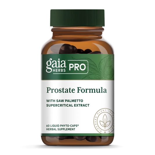 Gaia Herbs PRO Prostate Formula bottle shows premium herbal blend for potential prostate wellness support.