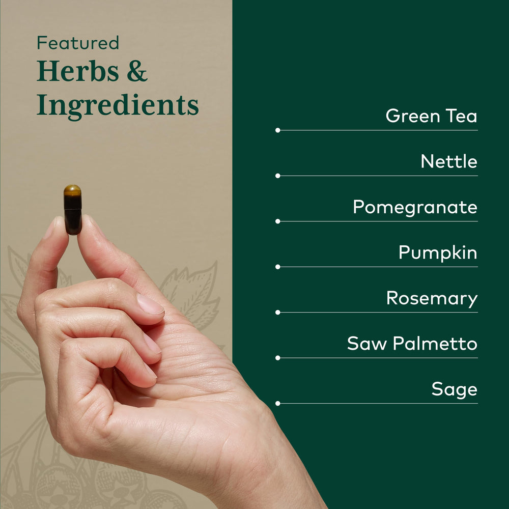 Gaia Herbs PRO Prostate Formula shows saw palmetto among premium botanicals.