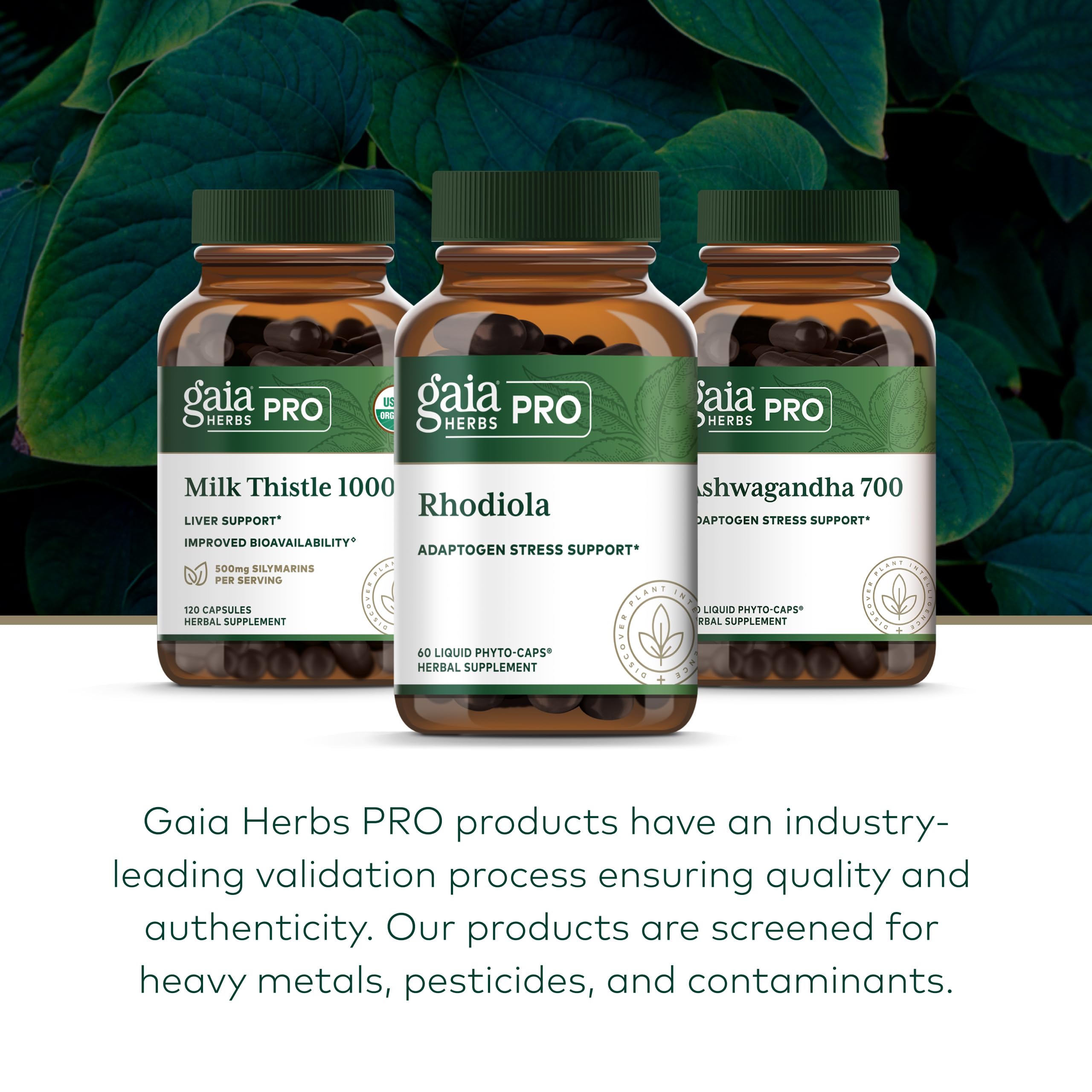 Gaia Herbs PRO quality testing seal emphasizing consistent potency