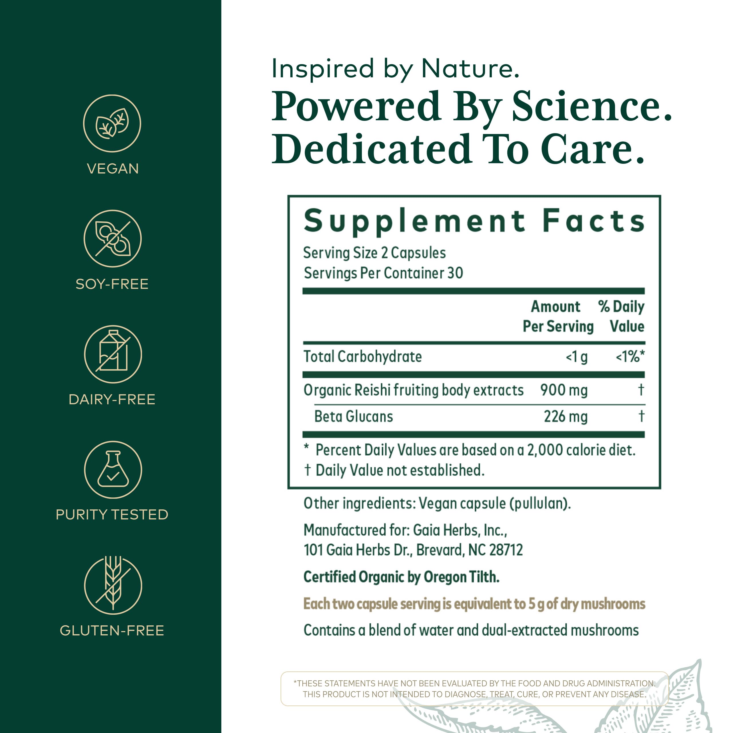 Gaia Herbs PRO Reishi capsules close-up for easy daily adaptogenic use.