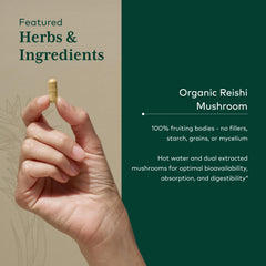 Gaia Herbs PRO Reishi organic mushrooms on shelf convey purity.