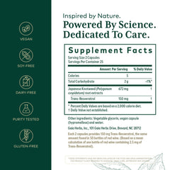 GAIA Herbs Pro Resveratrol 150 bottle back with dosage and ingredient notes