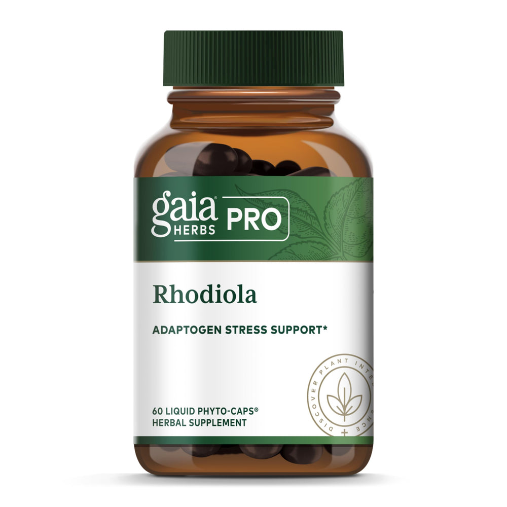 Gaia Herbs PRO Rhodiola phyto-caps packaging highlighting energy support