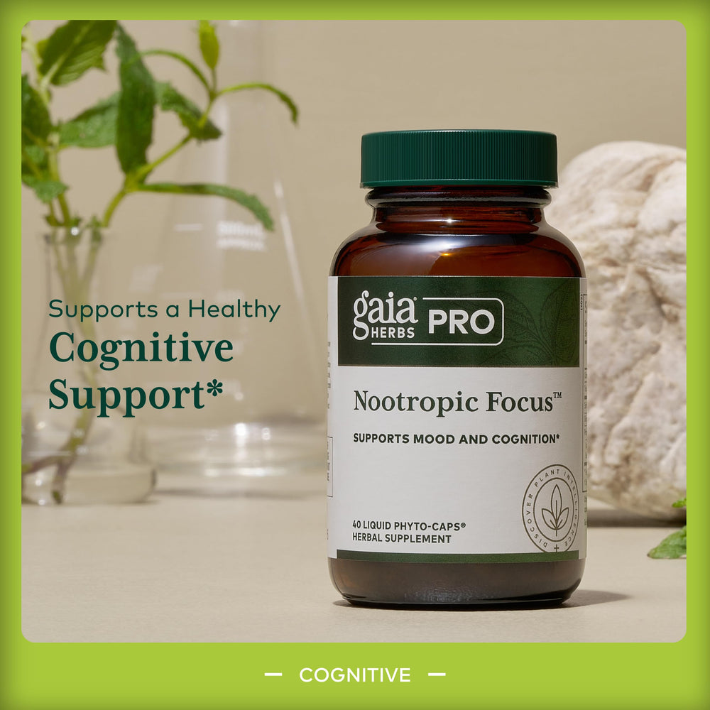 GAIA HERBS PRO saffron and ginkgo leaf blend supporting focus.