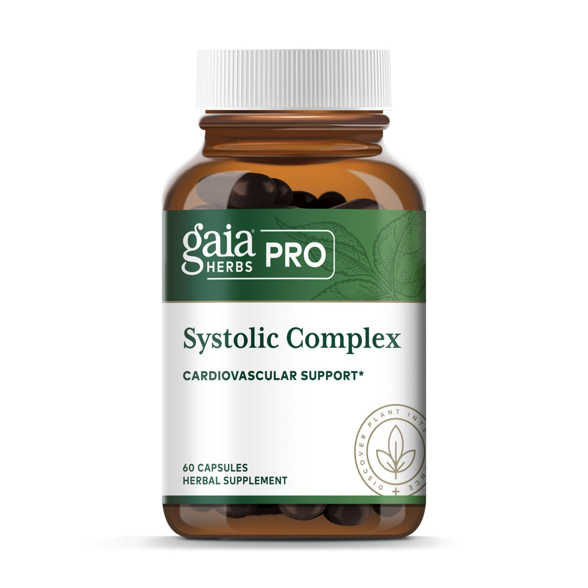 Gaia Herbs PRO Systolic Complex bottle with Pomanox extract for cardiovascular support.