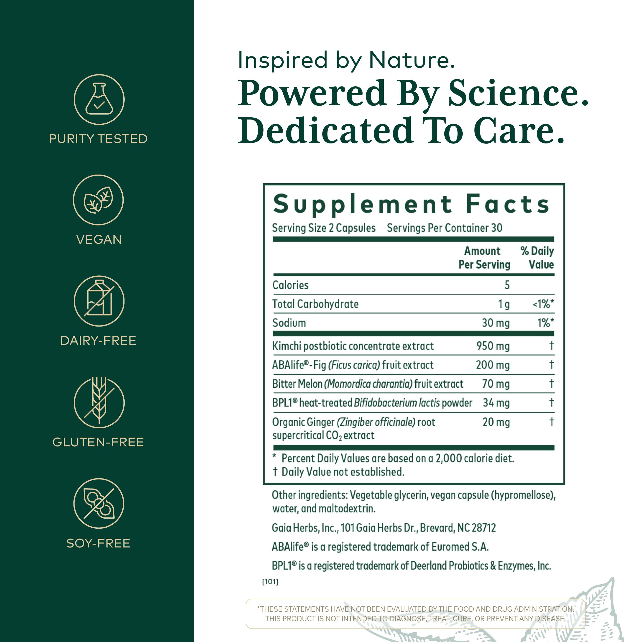 GAIA Herbs PRO Tri-Glycemic label closeup highlighting fig, bitter melon and ginger.