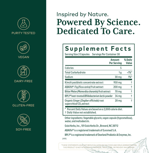 GAIA Herbs PRO Tri-Glycemic label closeup highlighting fig, bitter melon and ginger.