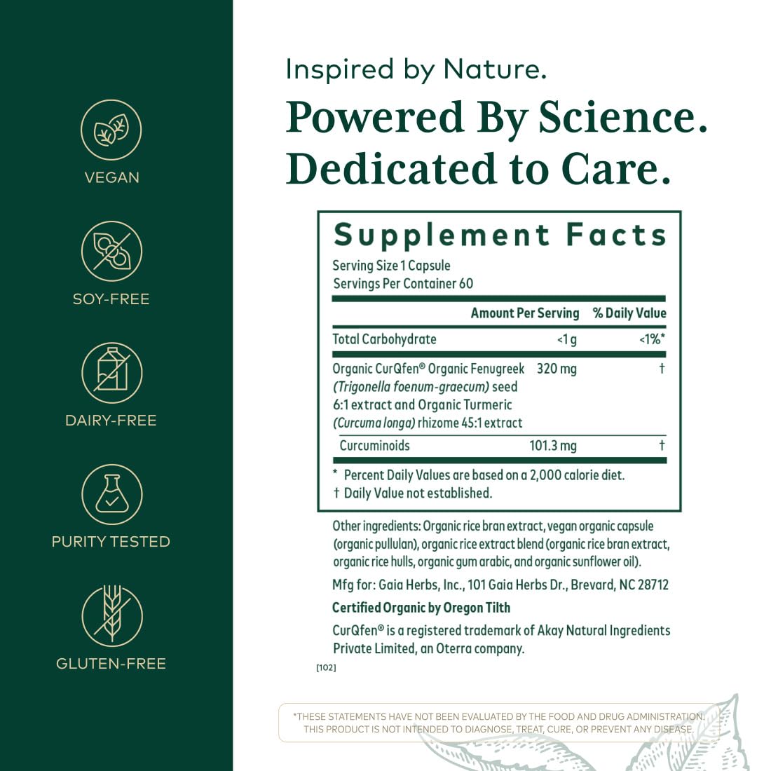 GAIA Herbs PRO Turmeric Fenugreek Complex ingredients image highlights turmeric and fenugreek.