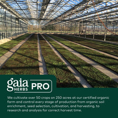 Gaia Herbs PRO vegan gluten-free soy-free icons indicating dietary compatibility.