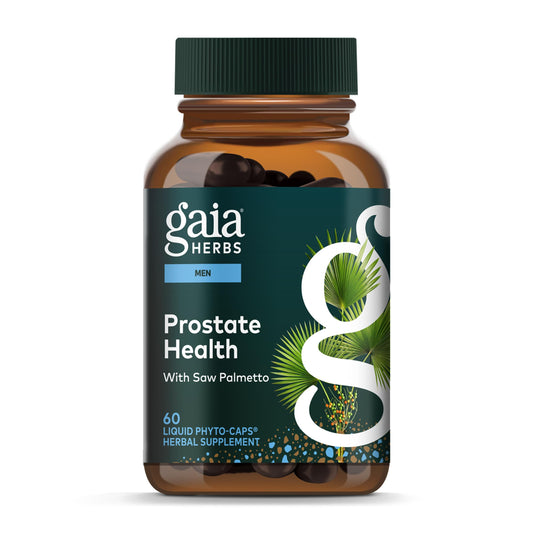 Gaia Herbs Prostate Health bottle pouring, convenient daily prostate support.