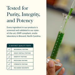 Gaia Herbs bottle seal highlighting purity testing and verification.
