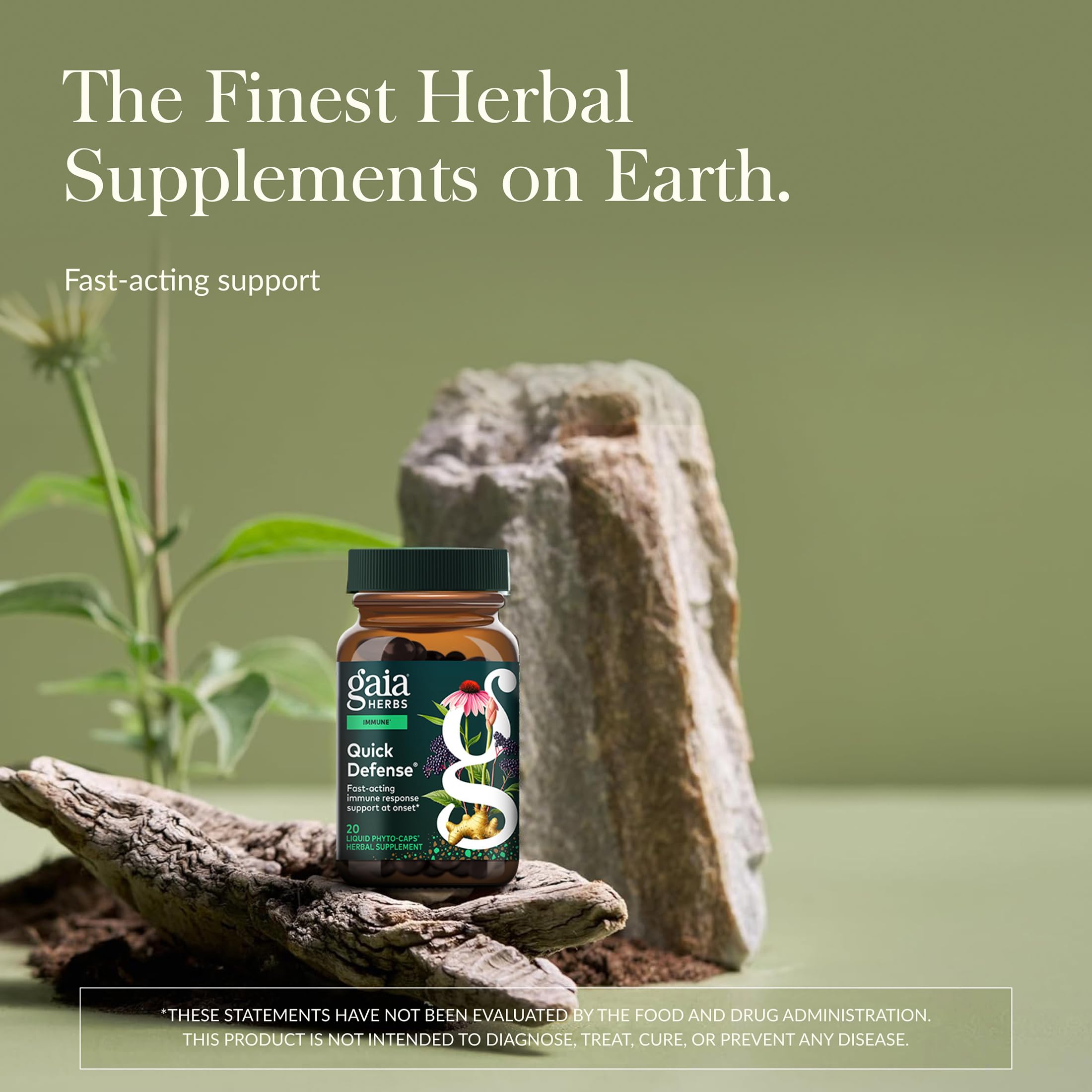 Gaia Herbs Quick Defense bottle side detail highlighting serving size