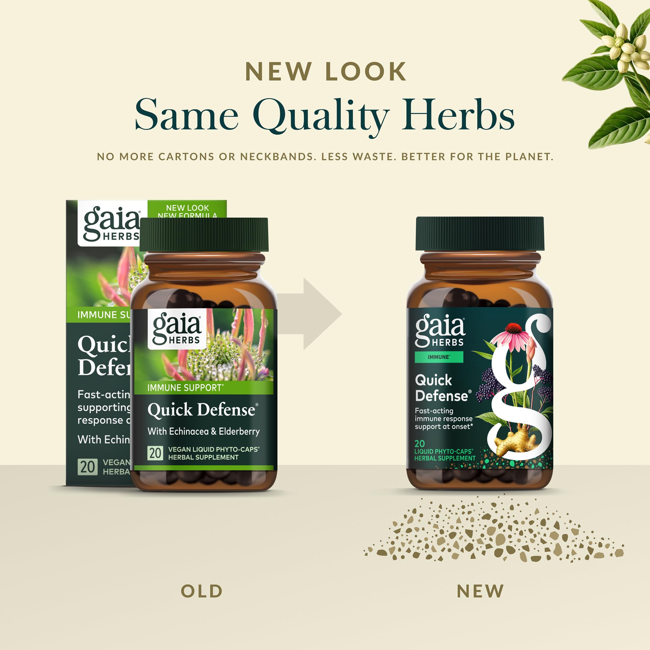 Gaia Herbs Quick Defense ginger root image emphasizes warming herbal note