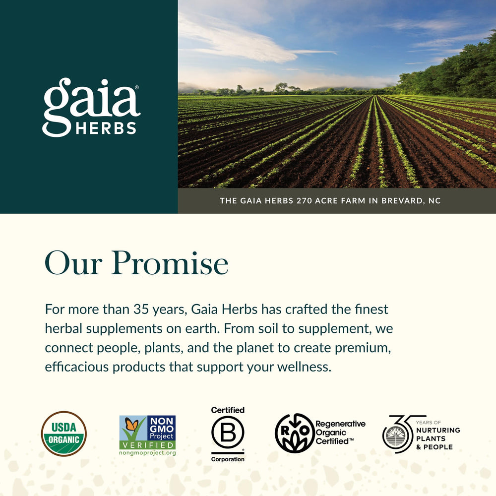 Gaia Herbs Quick Defense vegan symbol indicates plant-based capsules.