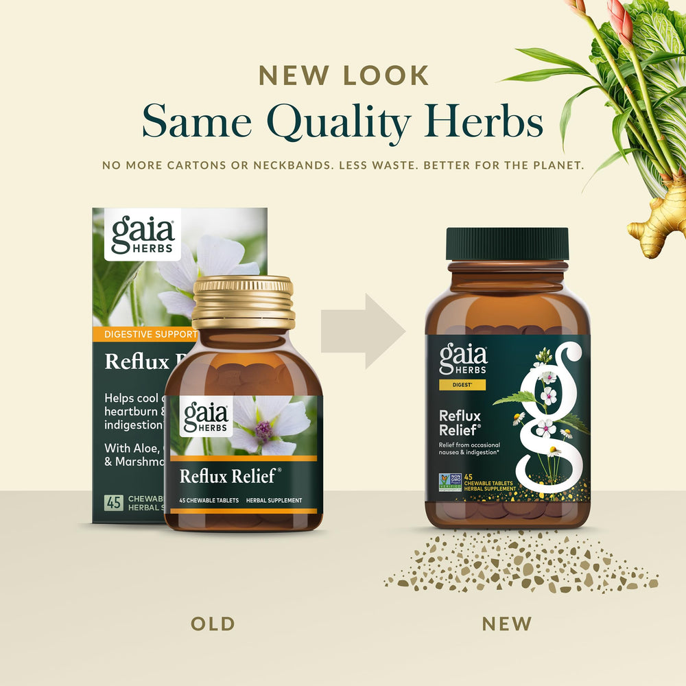 Gaia Herbs Reflux Relief digestive routine in action for daily comfort.