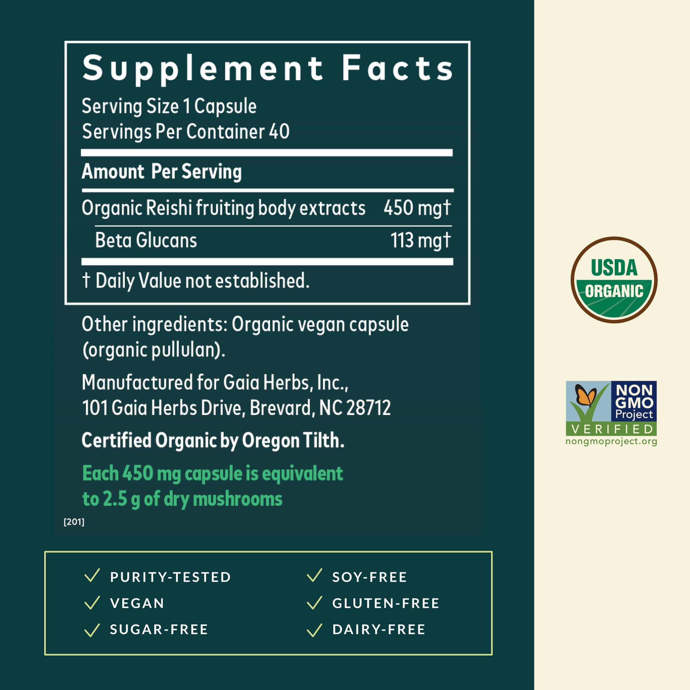 Gaia Herbs Reishi capsules close-up highlighting vegan daily wellness support