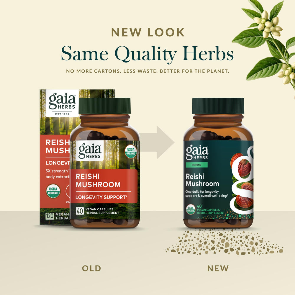 Gaia Herbs Reishi dispensing capsules for easy daily use