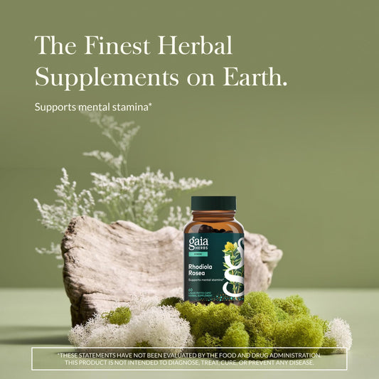 Gaia Herbs Rhodiola Rosea label showing European root extract.