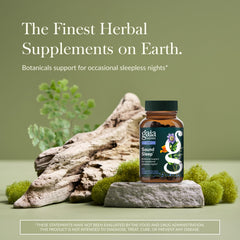 Close-up of Gaia Herbs Sound Sleep liquid capsules for relaxing evenings.