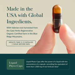 Gaia Herbs Sound Sleep packaging box highlighting vegan liquid phyto-capsules.