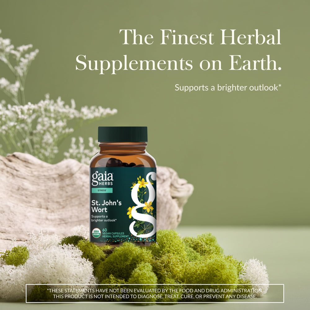 Gaia Herbs St. John's Wort capsules ready for daily calm mood support
