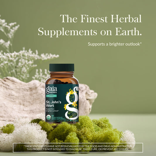 Gaia Herbs St. John's Wort capsules ready for daily calm mood support