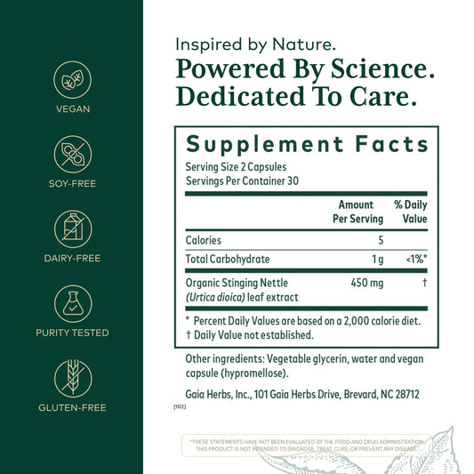 Gaia Herbs Stinging Nettle Leaf capsules for immune support during seasonal changes