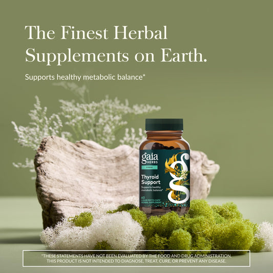 Gaia Herbs Thyroid Support capsules, convenient daily dose for energy and balance