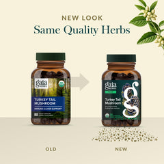 Gaia Herbs Turkey Tail organic-extract close-up with fruiting body emphasis.