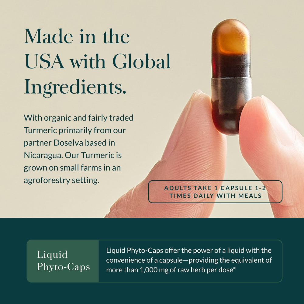 Three turmeric root extracts blend featured in Gaia Herbs formula