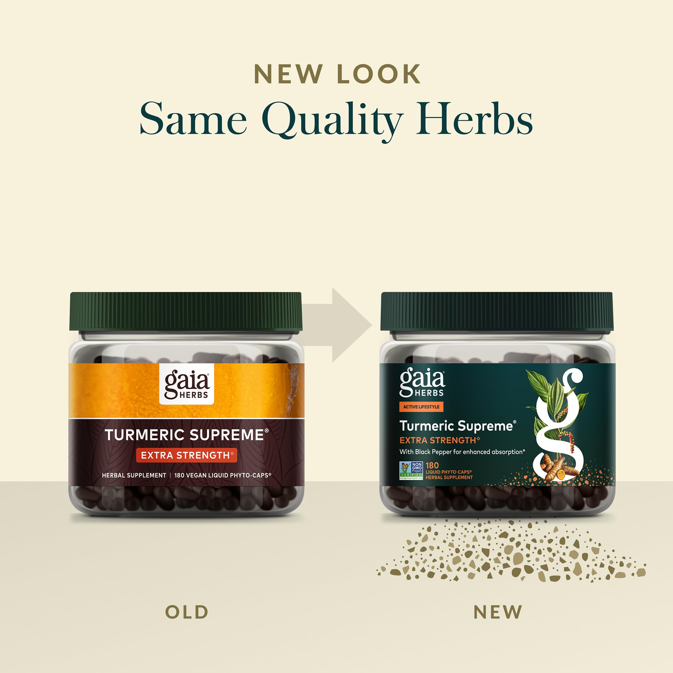 Gaia Herbs Turmeric Supreme Extra Strength gluten-free packaging signals clean label