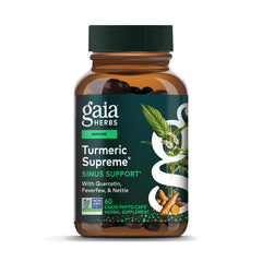 Gaia Herbs Turmeric Supreme Sinus Support bottle promoting potential sinus comfort