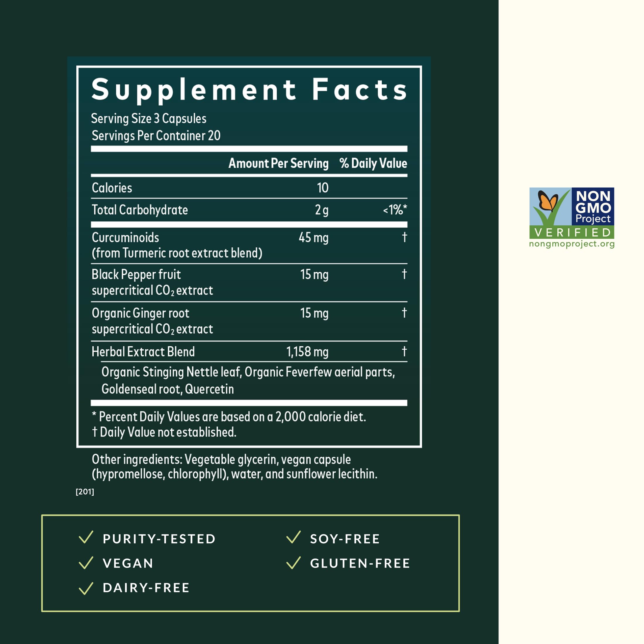 Label close-up of Gaia Herbs Sinus Support highlighting absorption ingredients