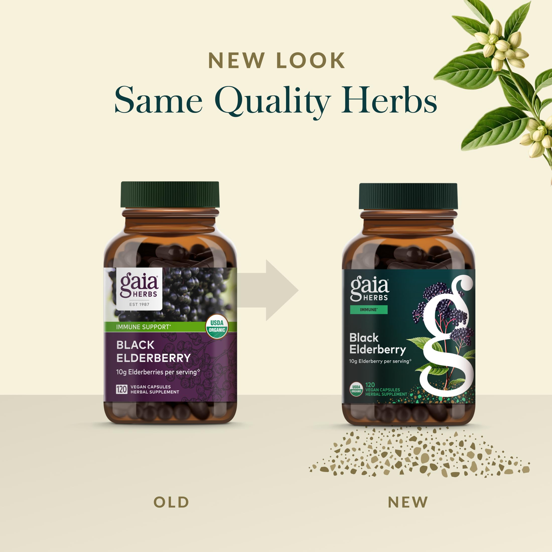 Vegan capsules on a clean surface from Gaia Herbs